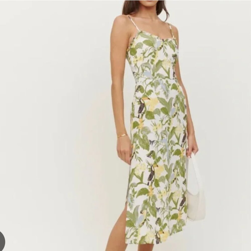 Reformation Rianne topical print midi dress